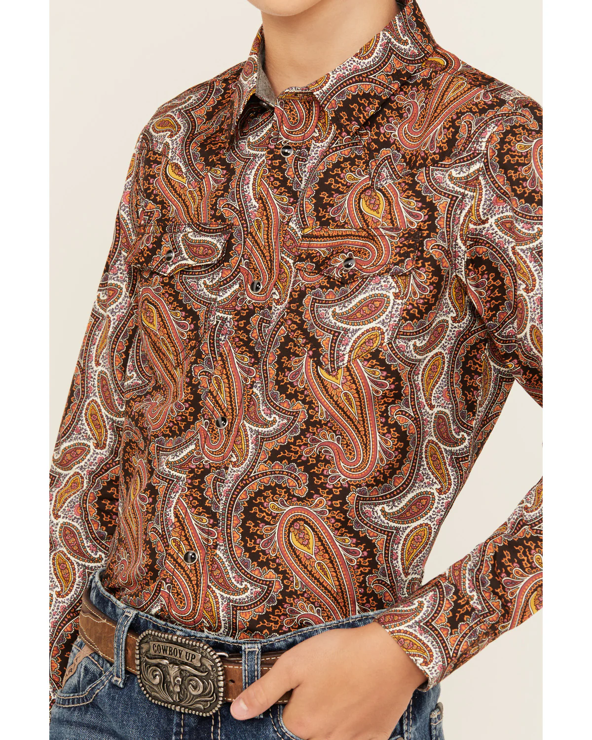 Cody James Boys' Dennis Paisley Print Long Sleeve Snap Western Shirt - Image 3