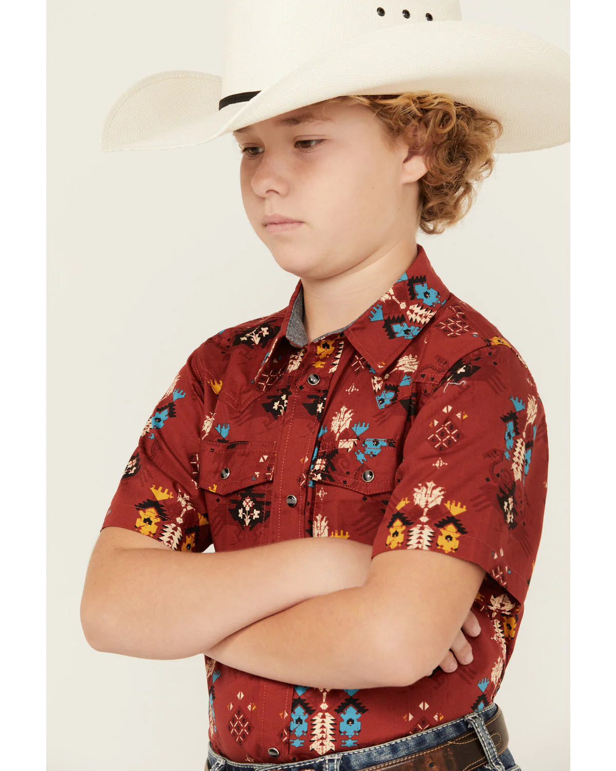Cody James Boys' Firewater Southwestern Print Short Sleeve Snap Western Shirt - Image 2