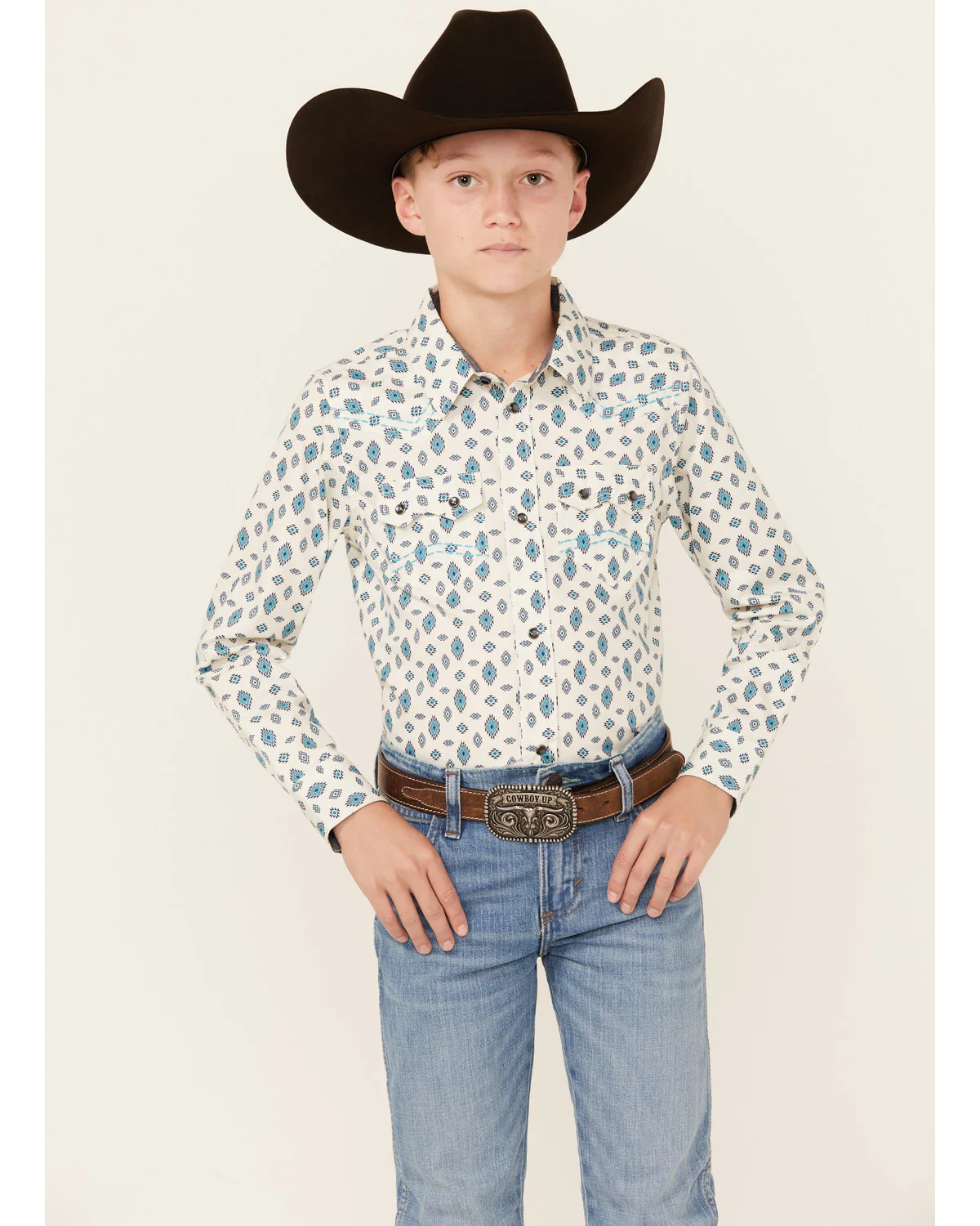 Cody James Boys' Geo Print Long Sleeve Snap Western Shirt