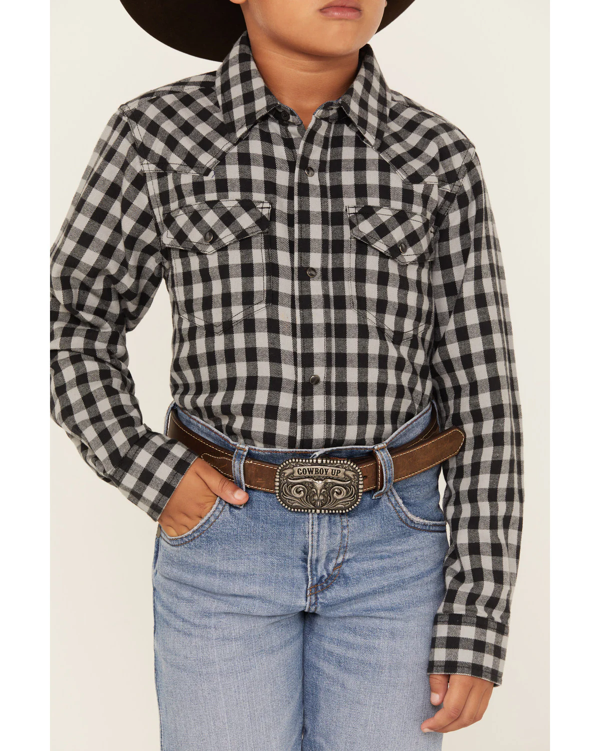 Cody James Boys' Gingham Print Long Sleeve Snap Western Flannel Shirt - Image 3