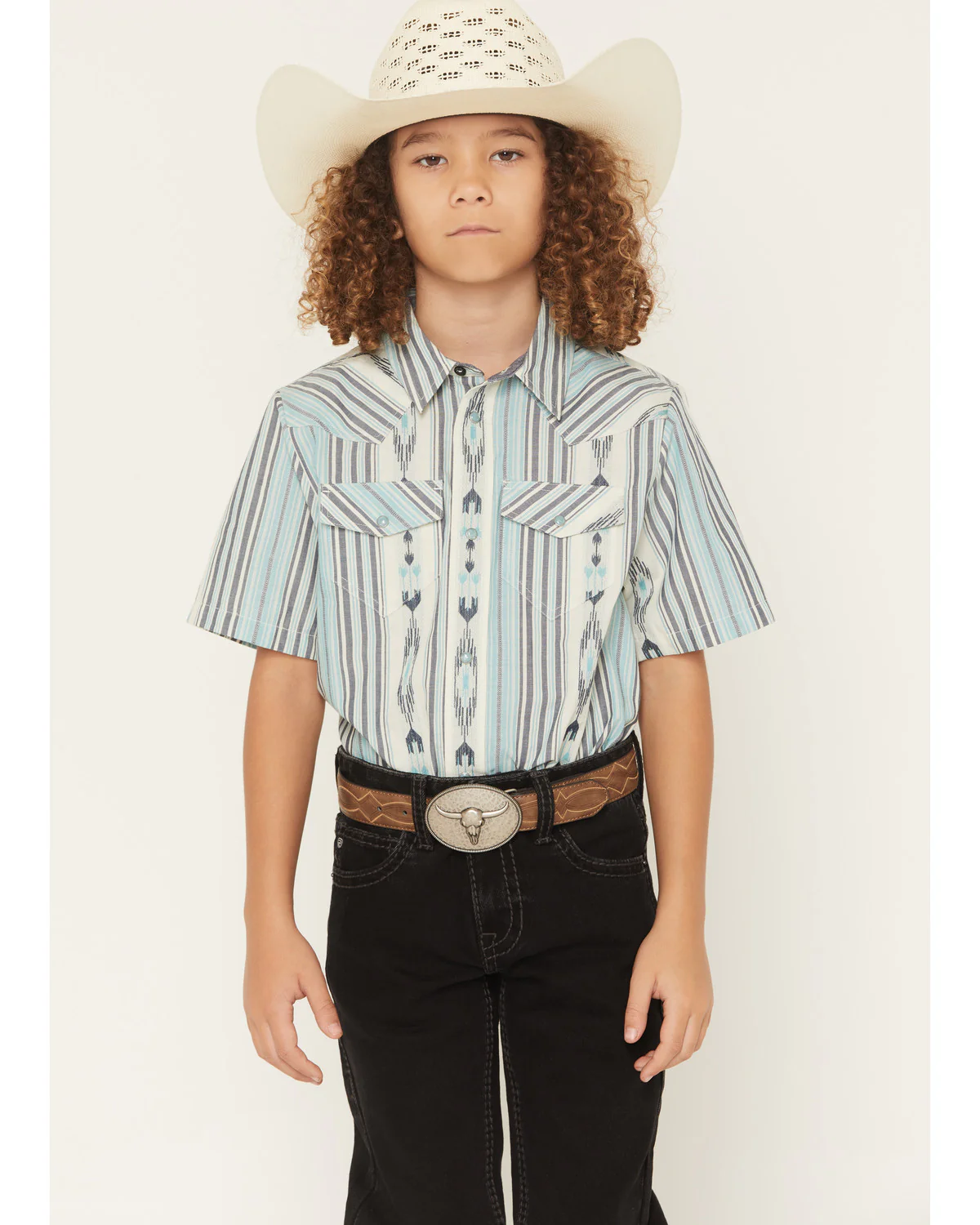 Cody James Boys' Heath Southwestern Striped Short Sleeve Snap Western Shirt