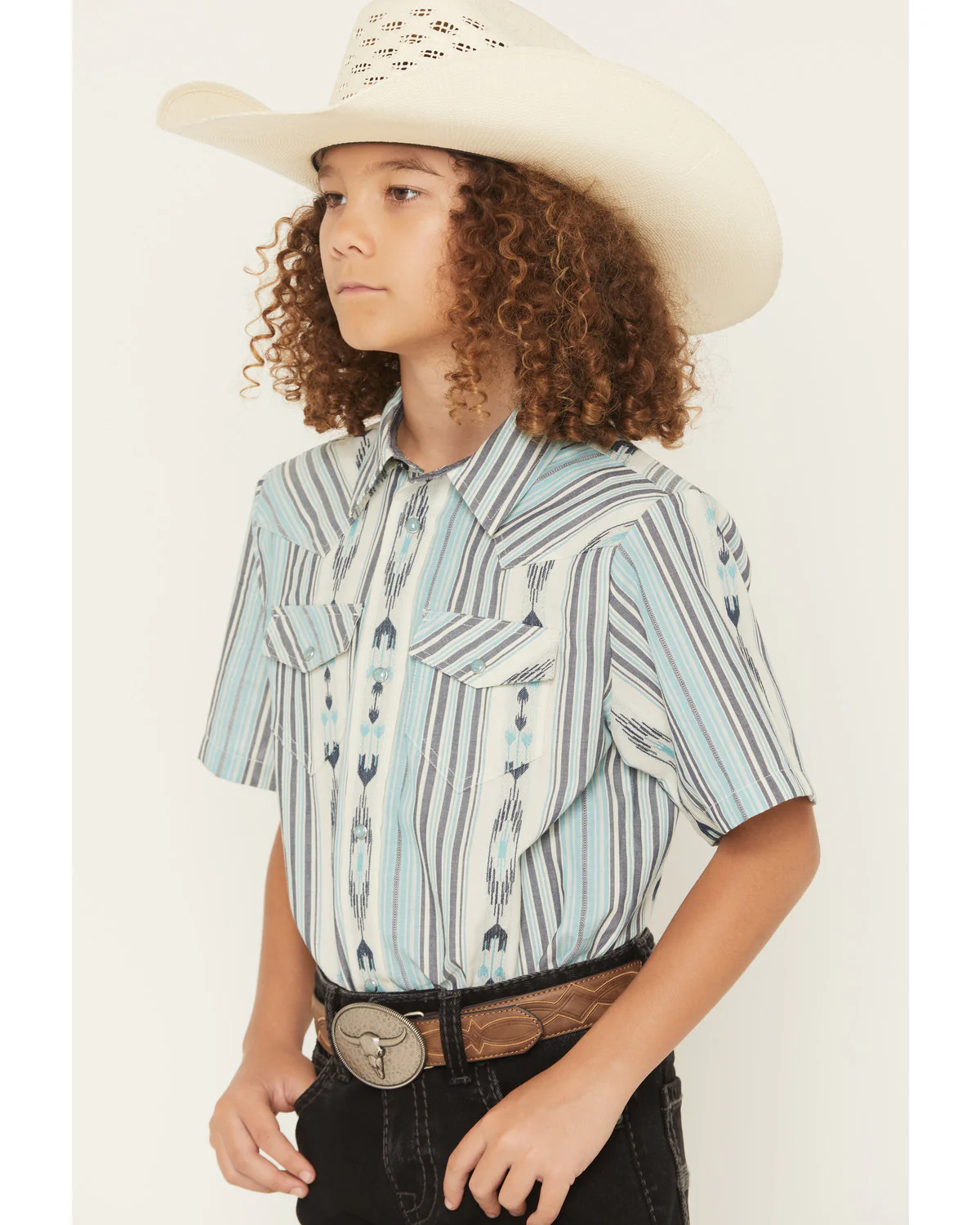 Cody James Boys' Heath Southwestern Striped Short Sleeve Snap Western Shirt - Image 2
