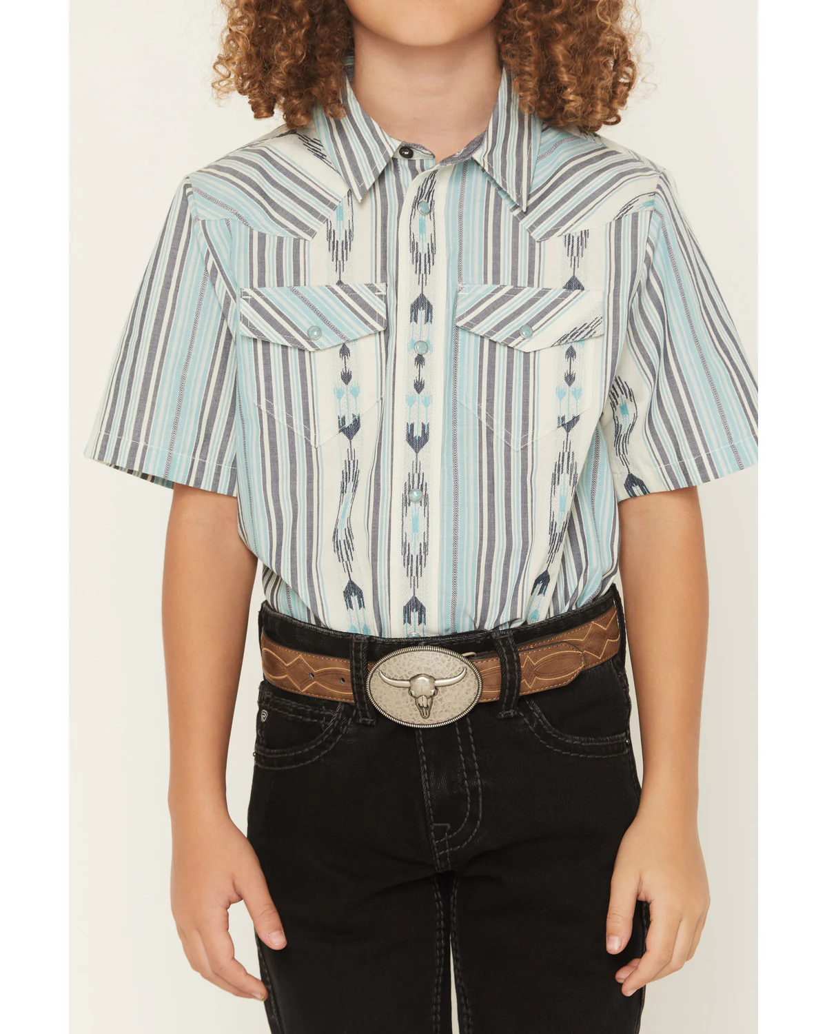 Cody James Boys' Heath Southwestern Striped Short Sleeve Snap Western Shirt - Image 3