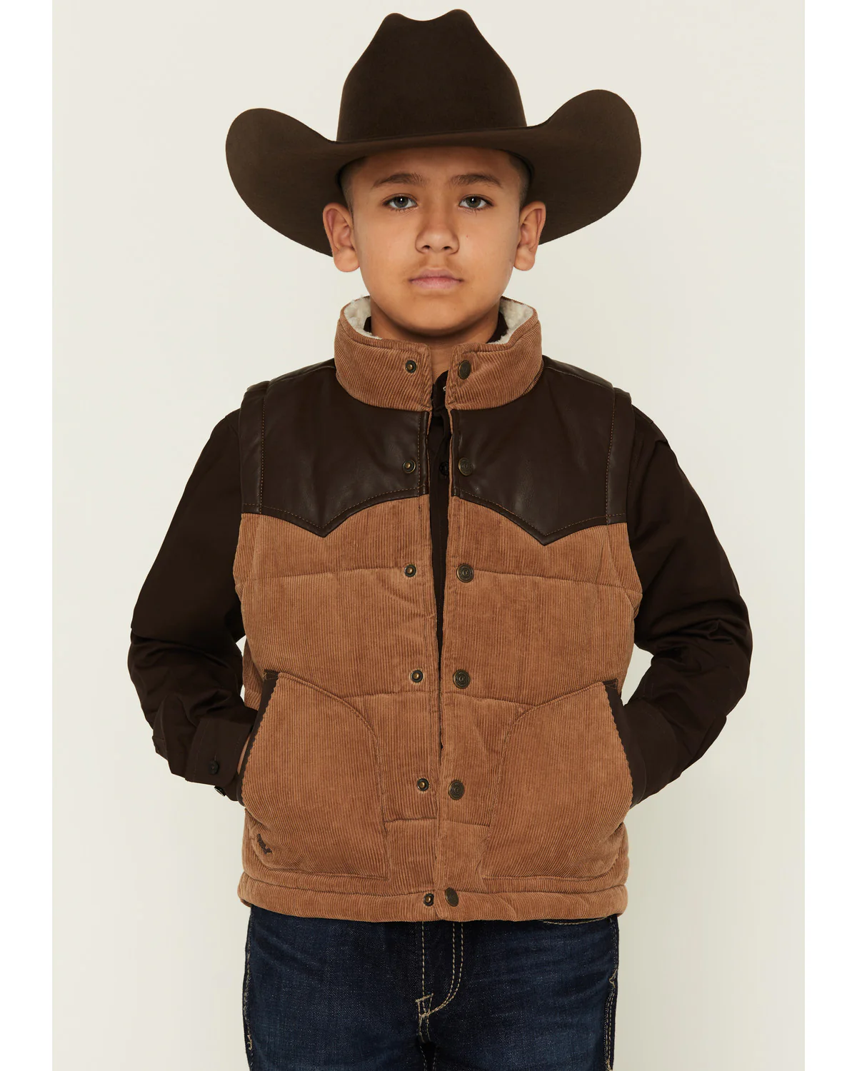 Cody James Boys' Lonoke Corduroy Faux Leather Vest