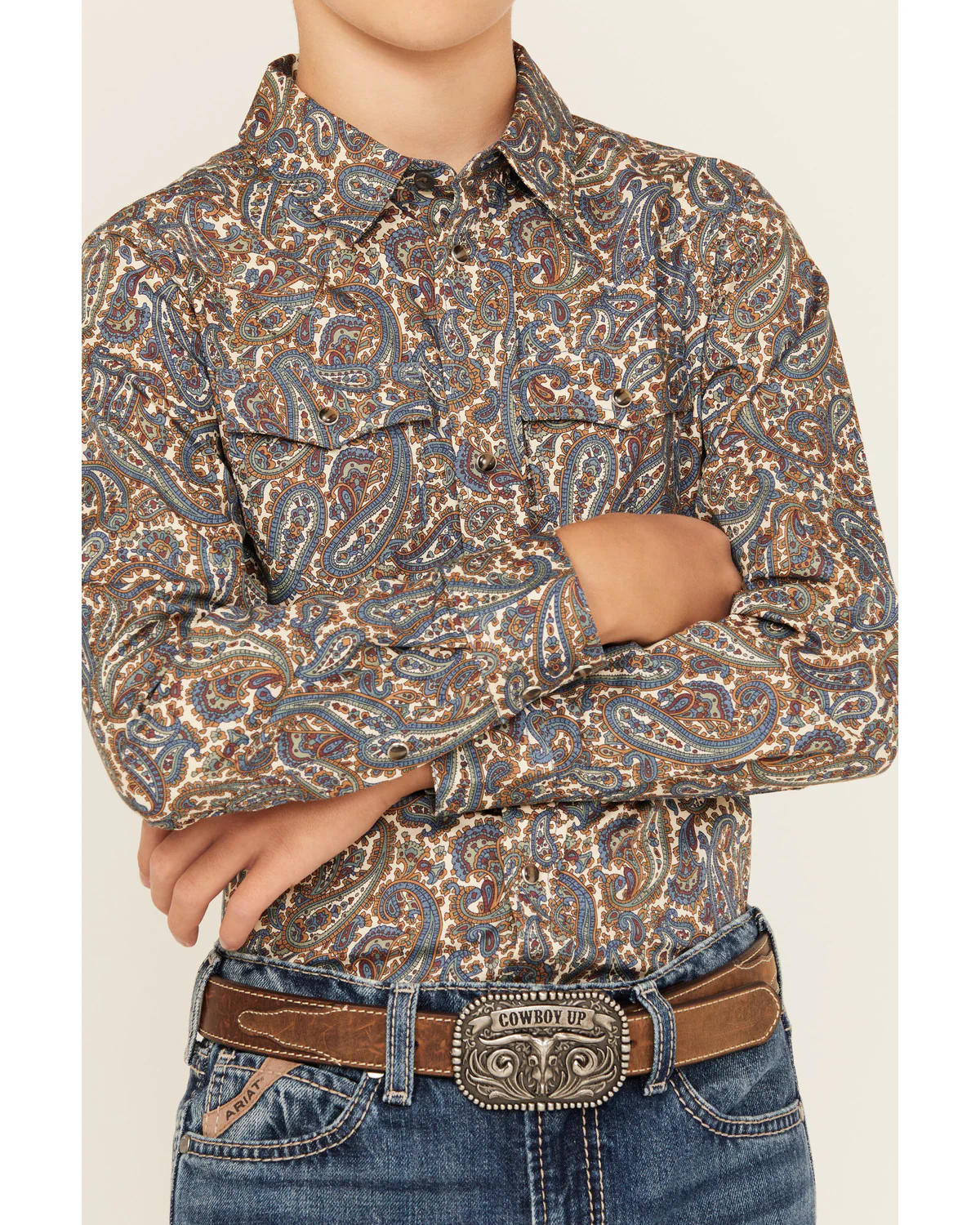 Cody James Boys' Madera Paisley Print Long Sleeve Snap Western Shirt - Image 3