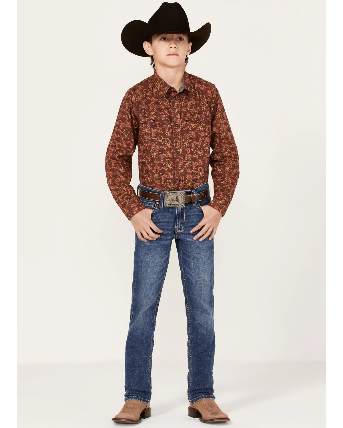Cody James Boys' Paisley Print Long Sleeve Western Snap Shirt - Image 2