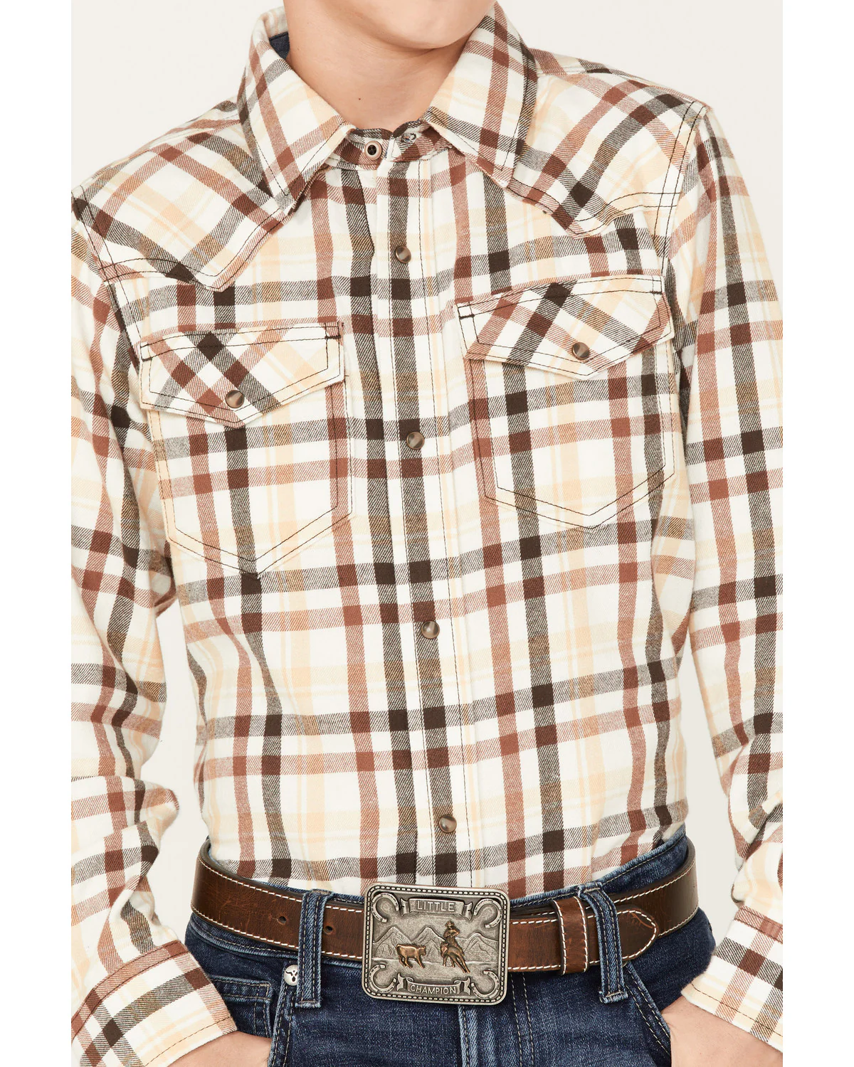 Cody James Boys' Plaid Print Long Sleeve Western Snap Flannel Shirt - Image 3