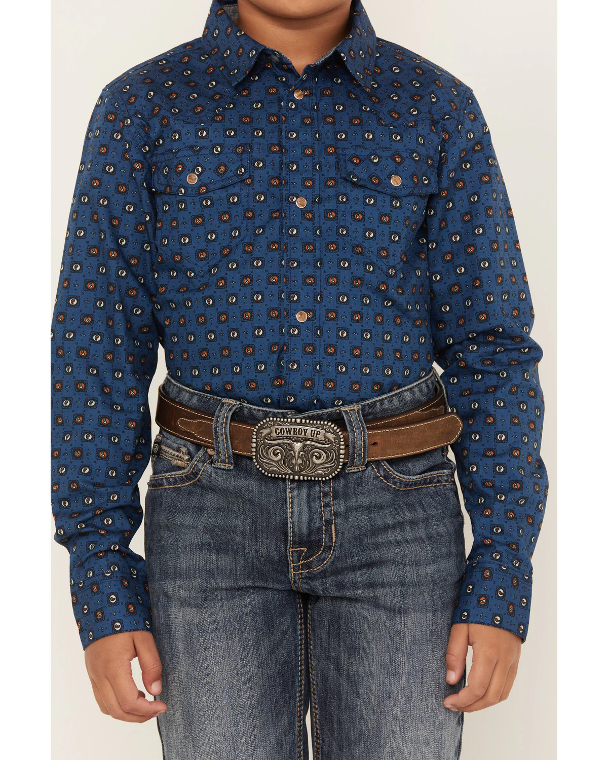 Cody James Boys' Prime Time Geo Print Long Sleeve Western Snap Shirt - Image 3