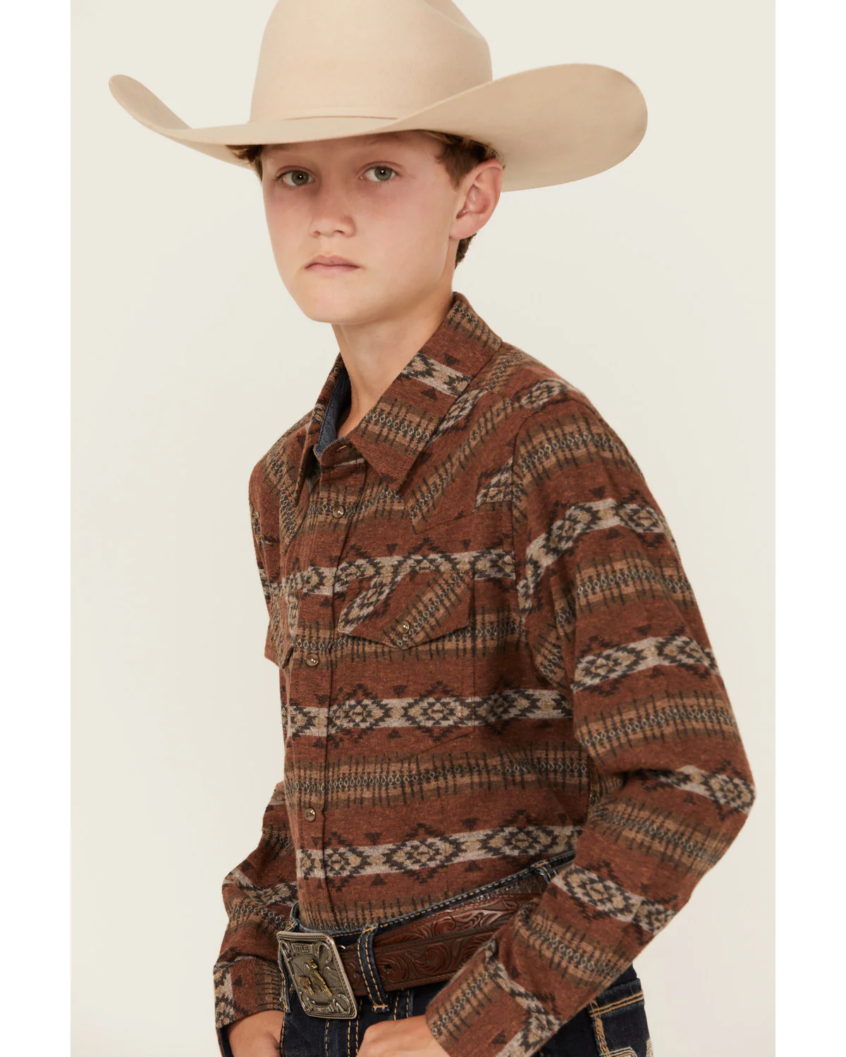 Cody James Boys' Resource Southwestern Print Long Sleeve Snap Flannel Shirt - Image 2