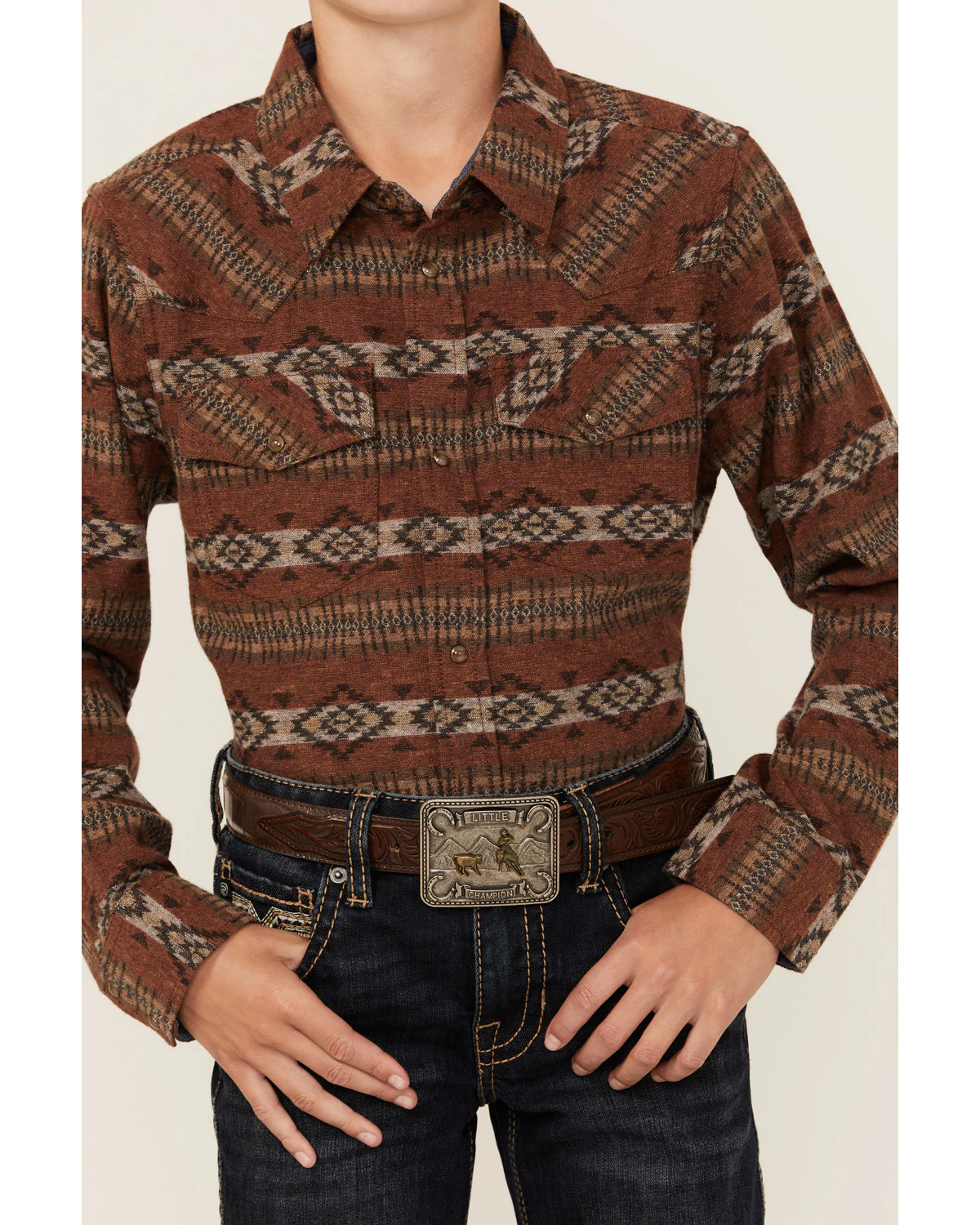 Cody James Boys' Resource Southwestern Print Long Sleeve Snap Flannel Shirt - Image 3