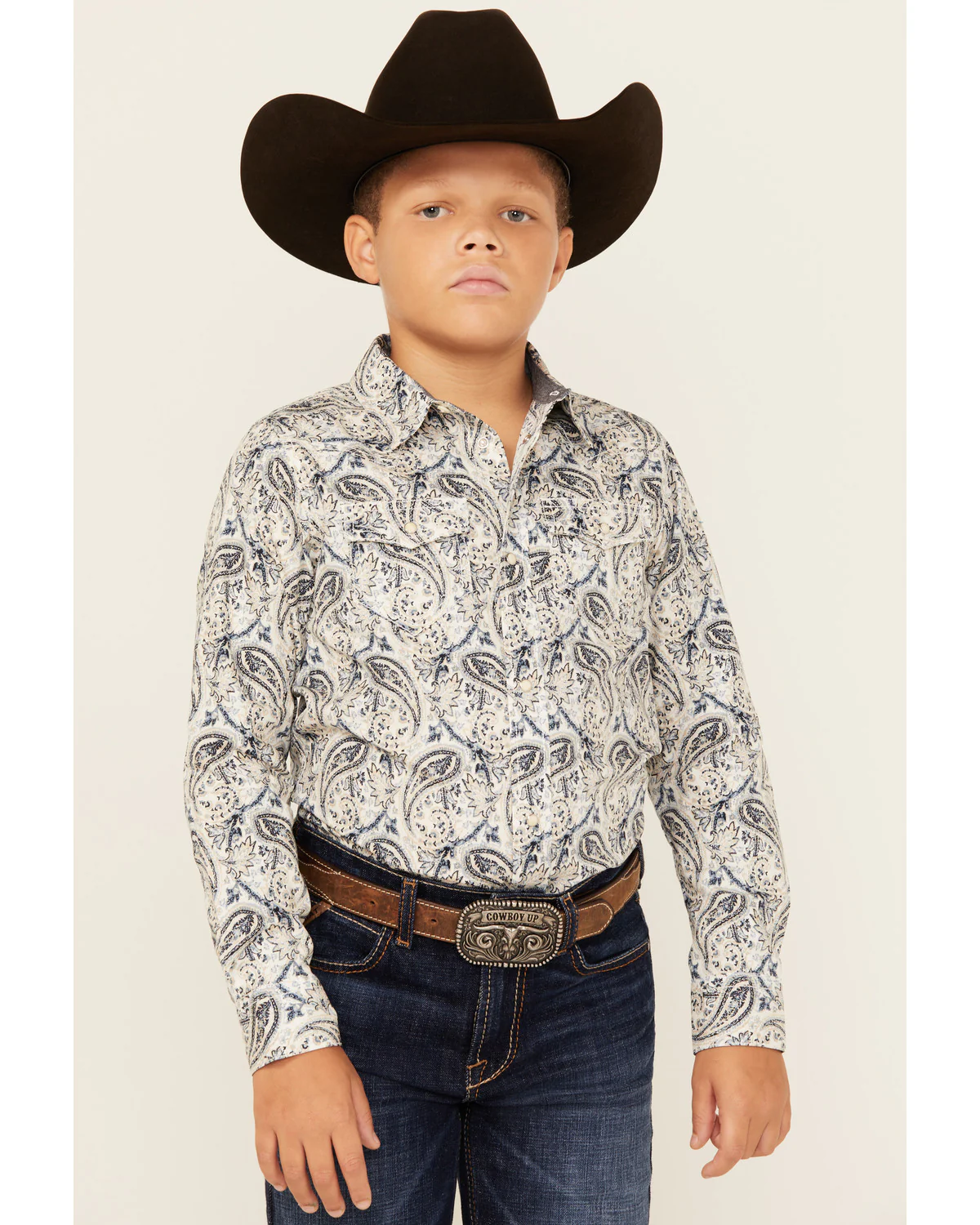 Cody James Boys' Rodeo Runway Paisley Print Long Sleeve Snap Western Shirt