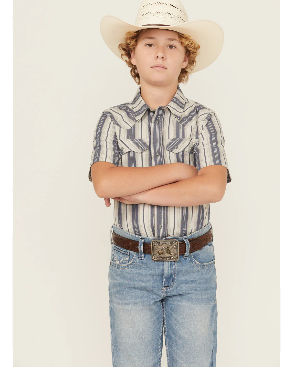 Cody James Boys' Roman Striped Short Sleeve Snap Western Shirt