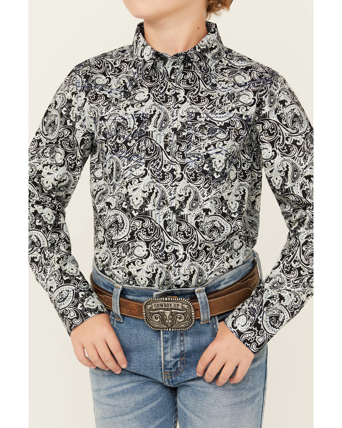 Cody James Boys' Showdown Paisley Print Long Sleeve Snap Western Shirt - Image 3