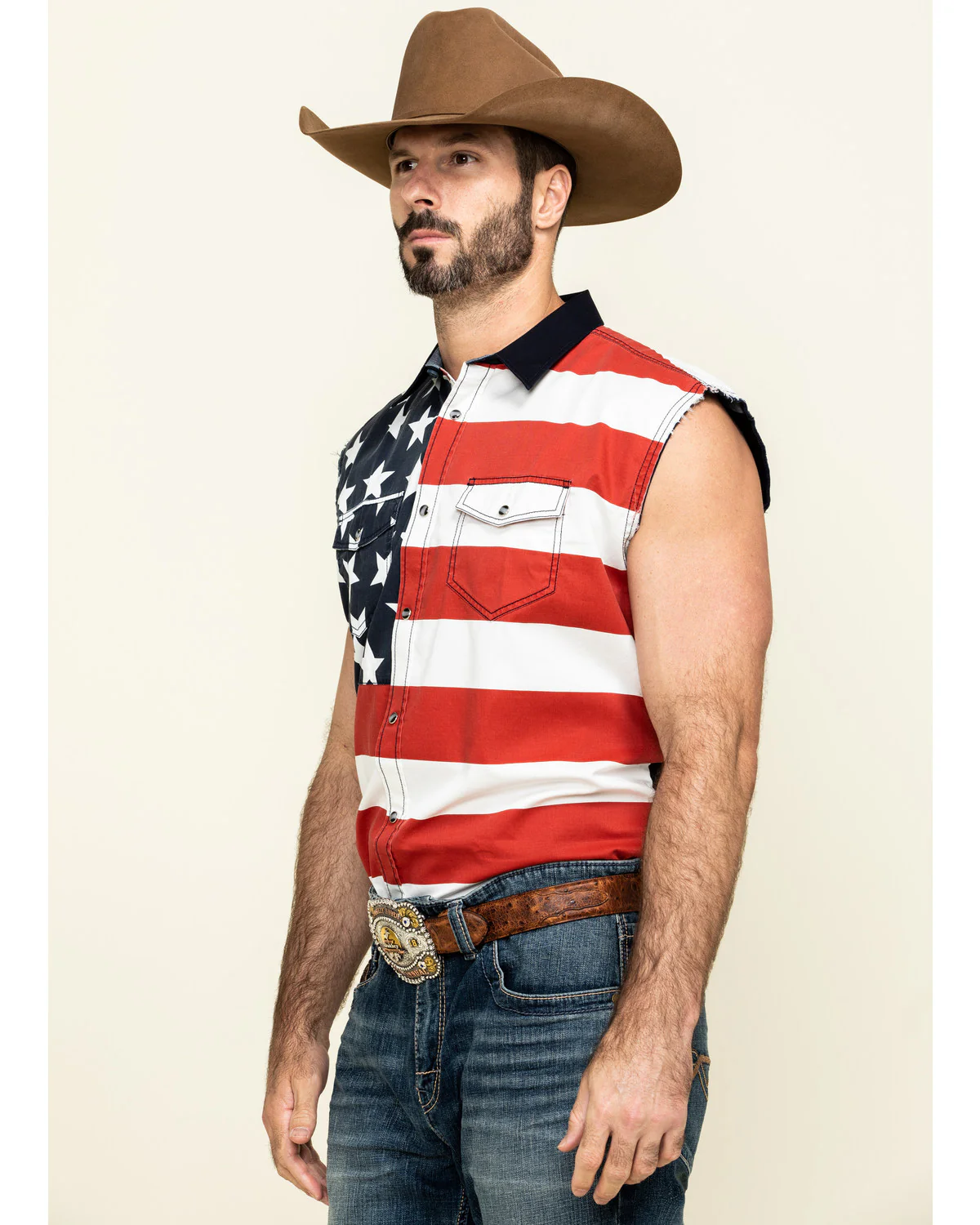Cody James Men's American Flag Bubba Sleeveless Western Shirt - Image 3
