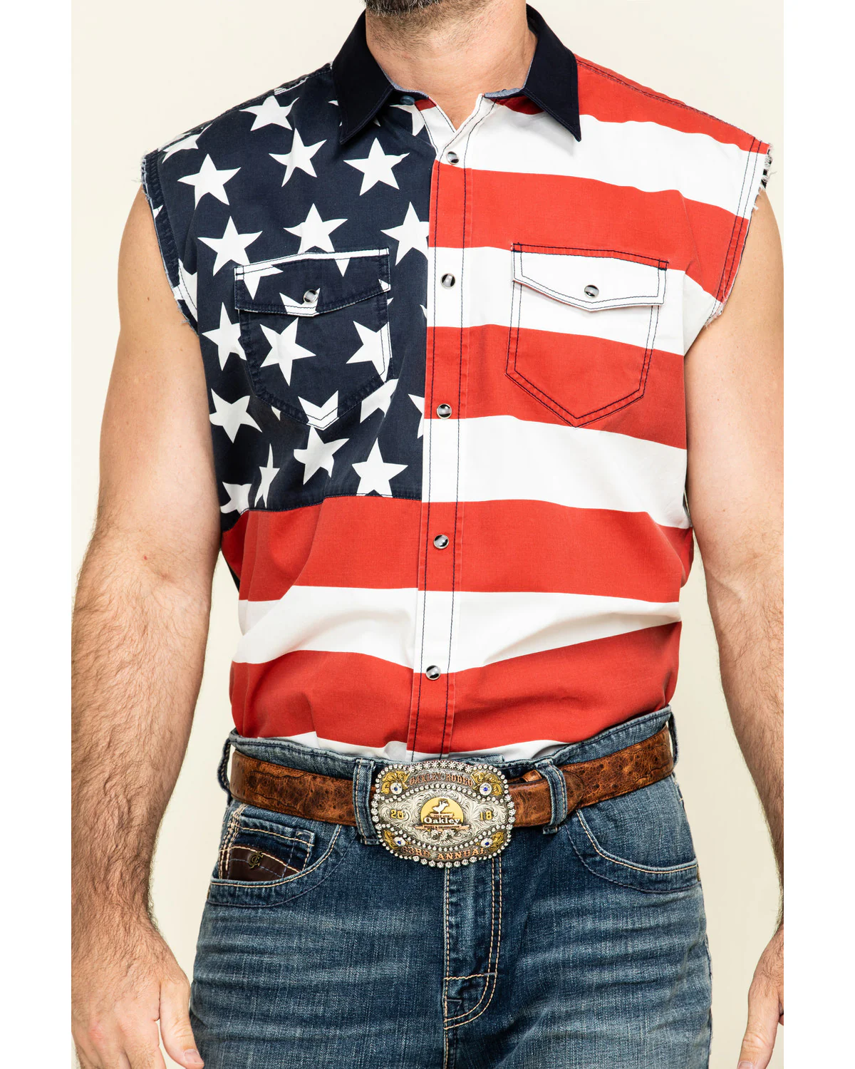 Cody James Men's American Flag Bubba Sleeveless Western Shirt - Image 4