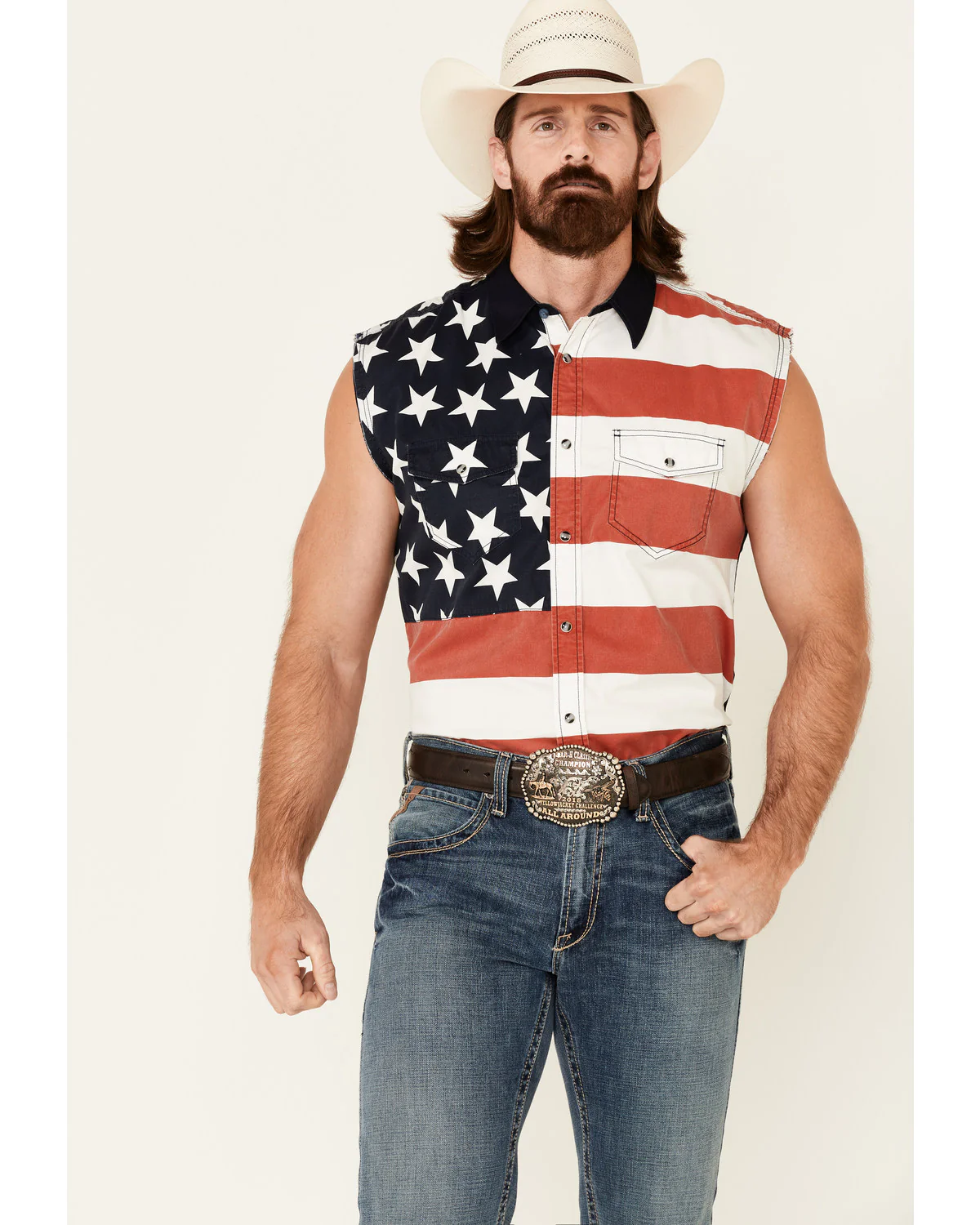 Cody James Men's American Flag Bubba Sleeveless Western Shirt - Image 7