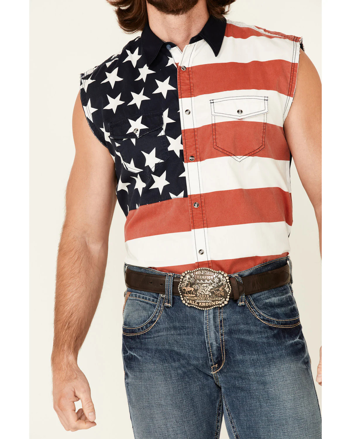 Cody James Men's American Flag Bubba Sleeveless Western Shirt - Image 9