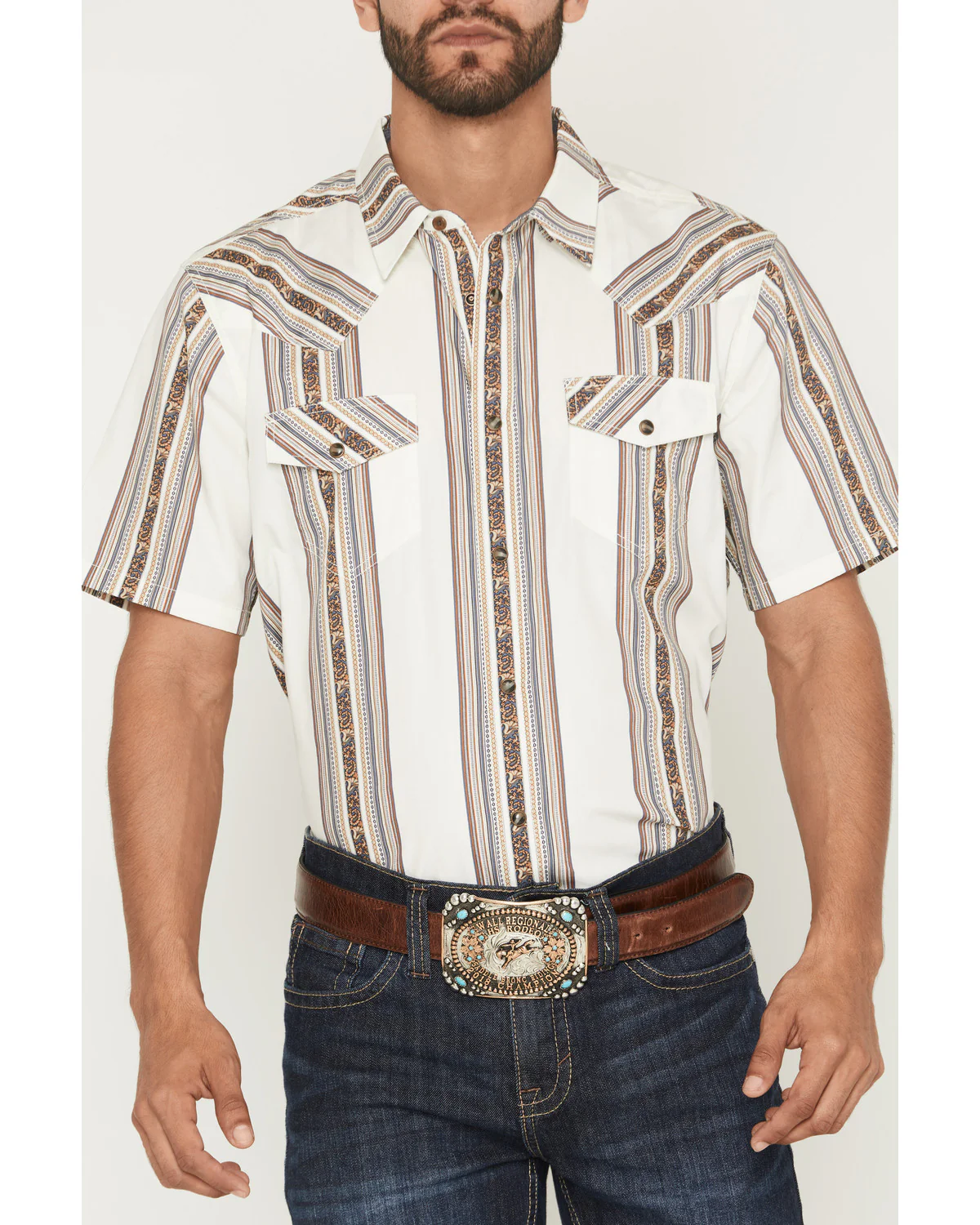 Cody James Men's Atticus Stripe Print Short Sleeve Snap Western Shirt - Image 3