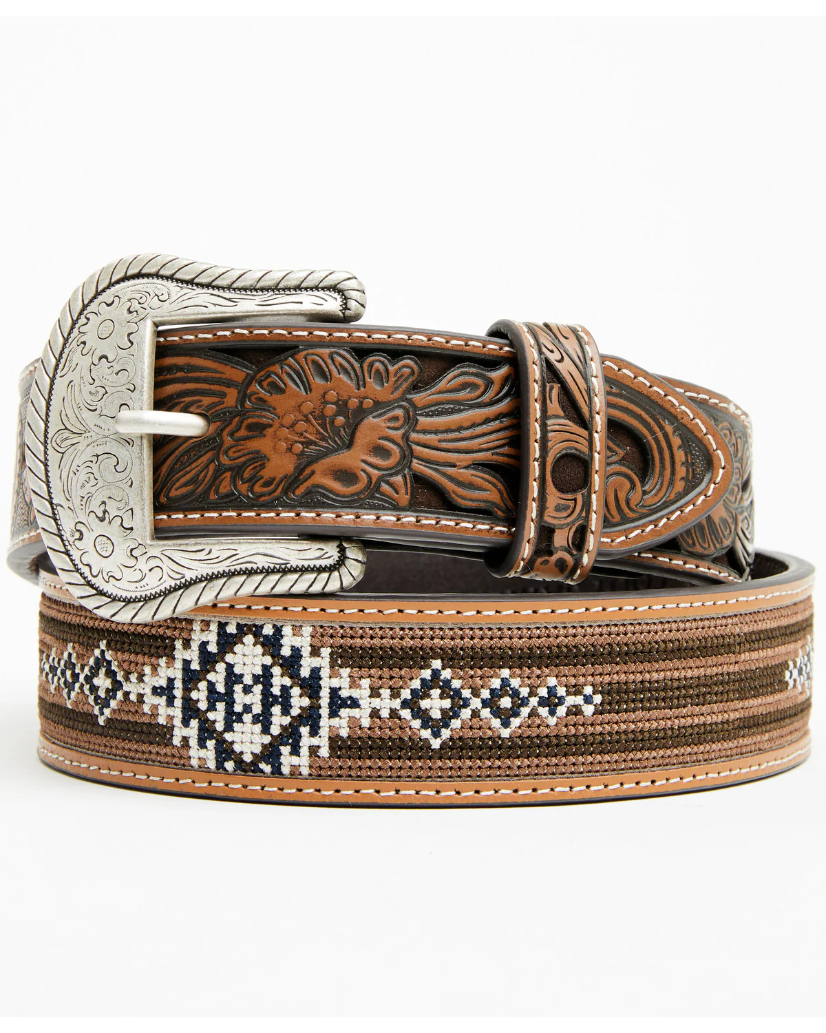 Cody James Men's Austin Southwestern Print Embroidered and Tooled Belt - Image 3