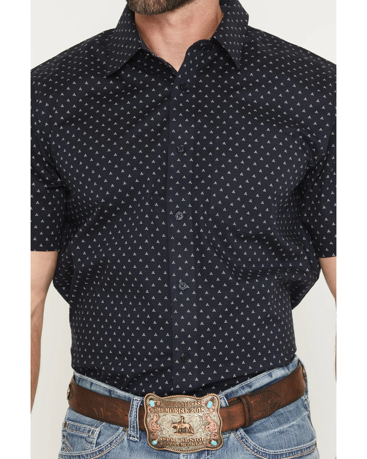 Cody James Men's Barrel Rider Geo Print Short Sleeve Button-Down Stretch Western Shirt - Image 3