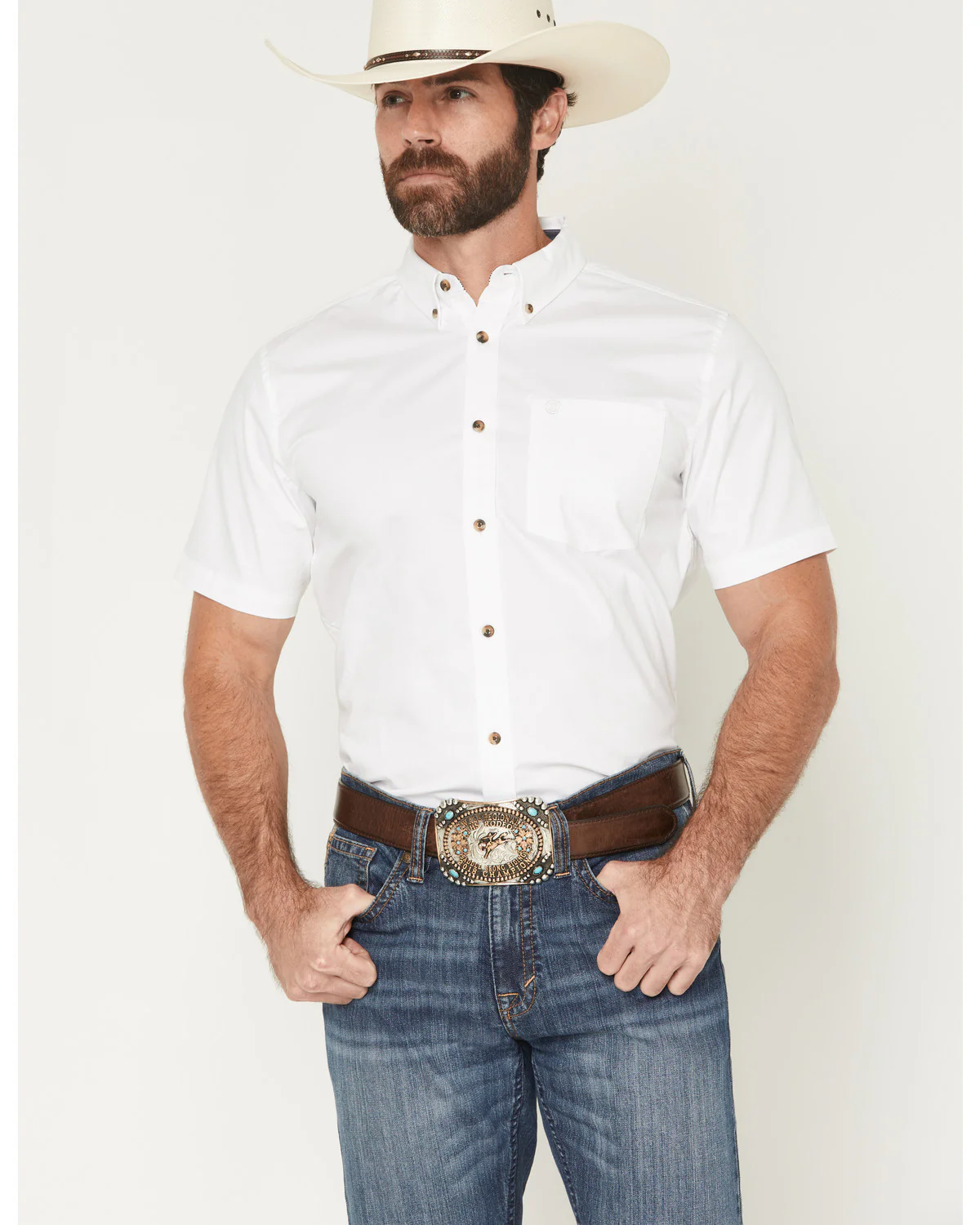 Cody James Men's Basic Solid Short Sleeve Button-Down Stretch Western Shirt