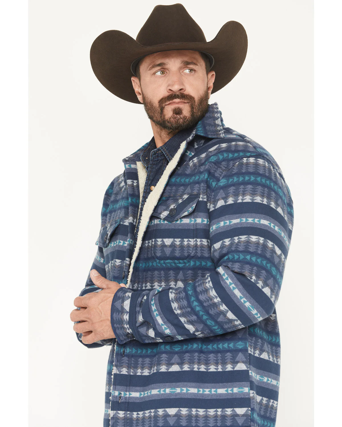 Cody James Men's Benton Sherpa Lined Southwestern Print Flannel Shirt Jacket - Image 2