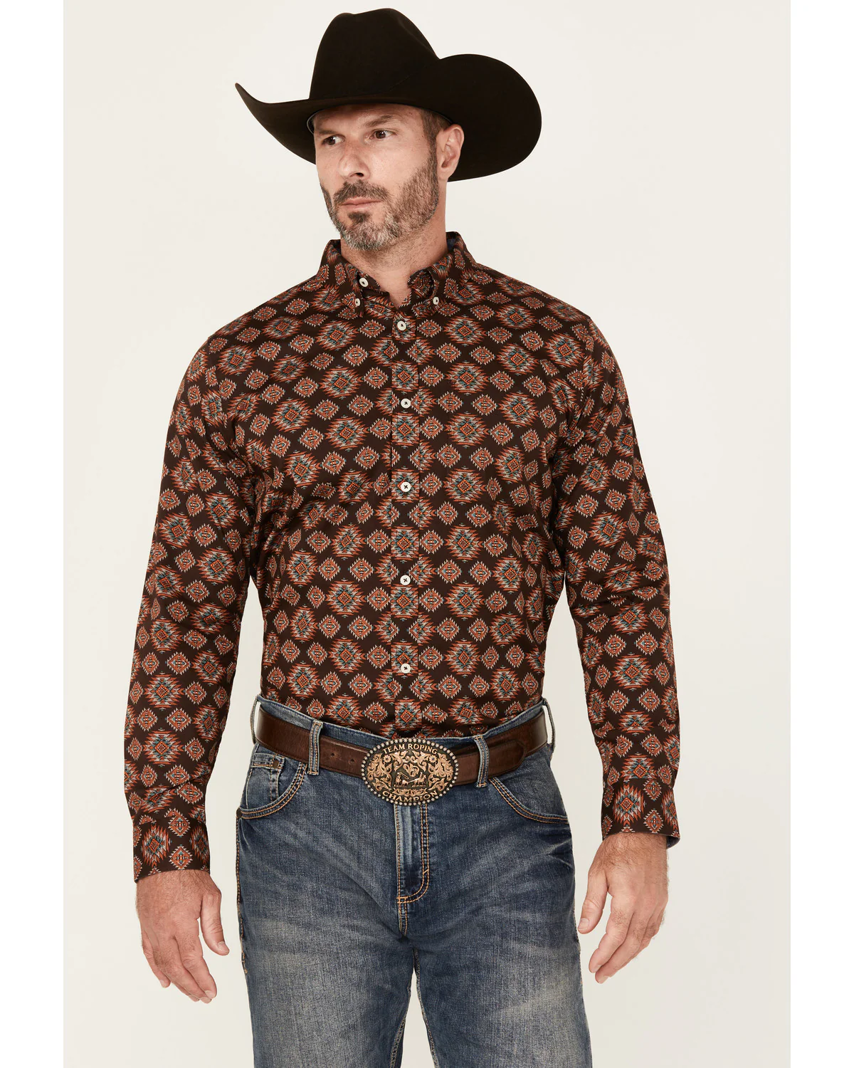 Cody James Men's Bite The Bullet Southwestern Print Long Sleeve Button-Down Stretch Western Shirt