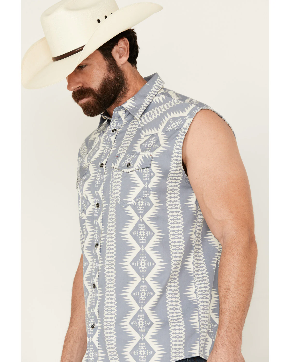 Cody James Men's Blue Sky Southwestern Print Sleeveless Snap Western Shirt - Image 2