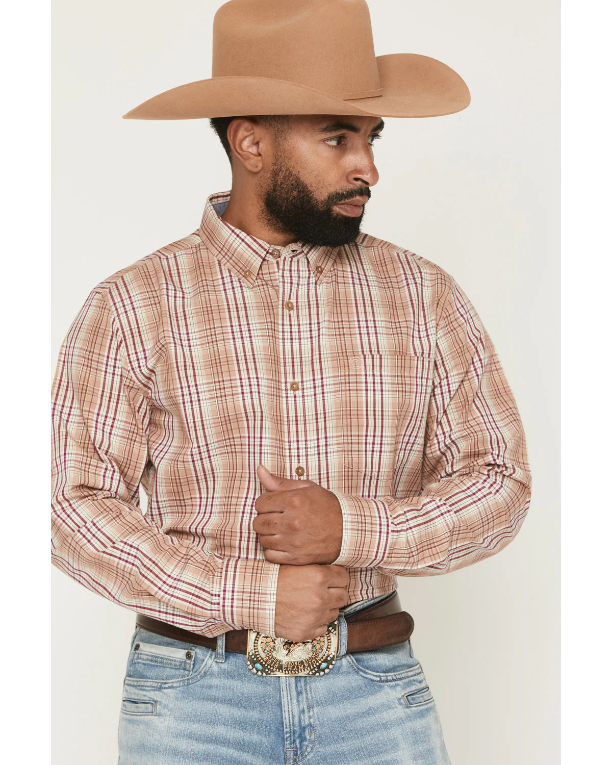 Cody James Men's Bodie Plaid Print Long Sleeve Button-Down Stretch Western Shirt