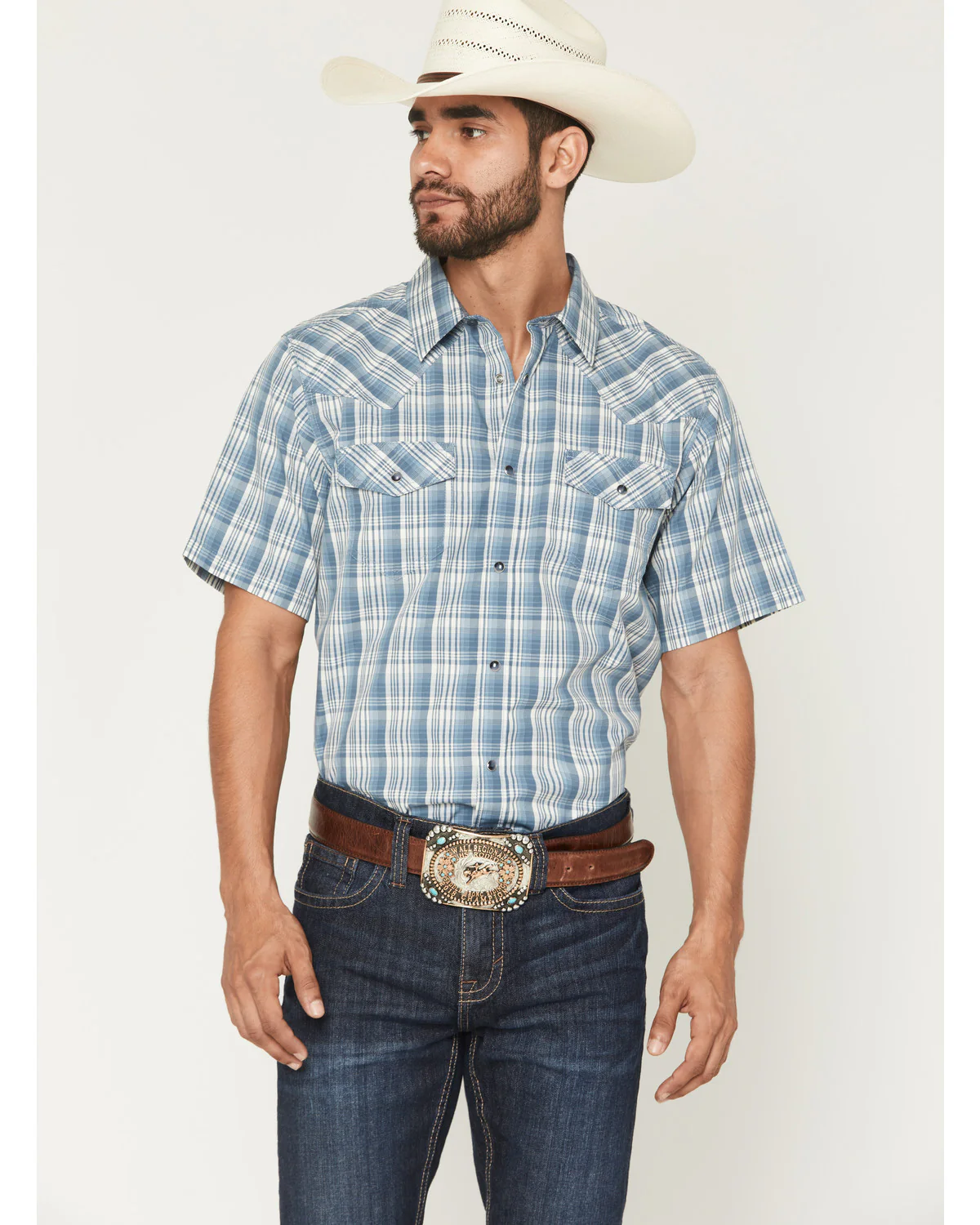 Cody James Men's Briggs Plaid Print Short Sleeve Snap Western Shirt