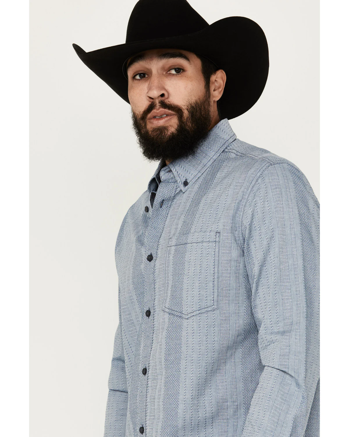 Cody James Men's Buckle Up Chambray Striped Button-Down Long Sleeve Stretch Western Shirt - Image 2