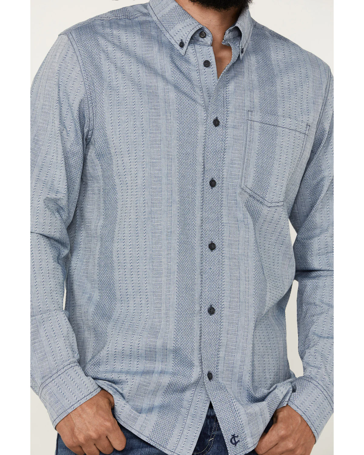 Cody James Men's Buckle Up Chambray Striped Button-Down Long Sleeve Stretch Western Shirt - Image 3