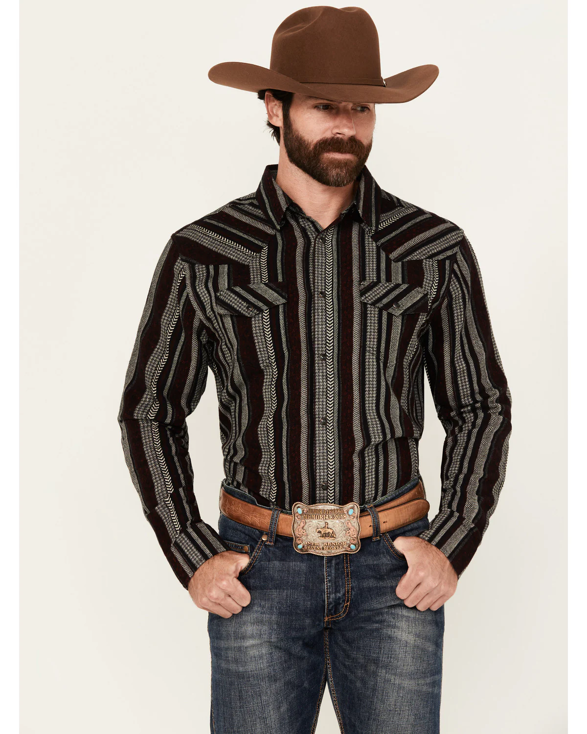 Cody James Men's Caspian Serape Striped Long Sleeve Snap Western Shirt