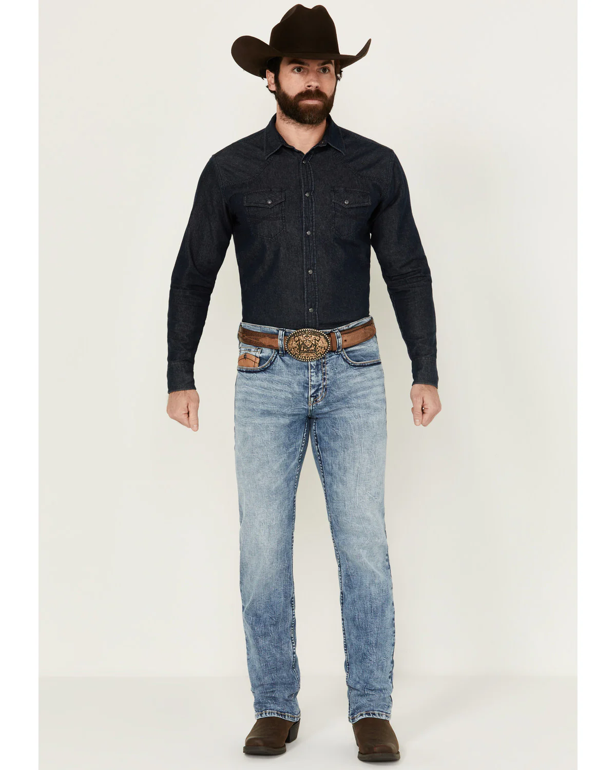 Cody James Men's Clover Leaf Wash Jackson Slim Straight Stretch Denim Jeans