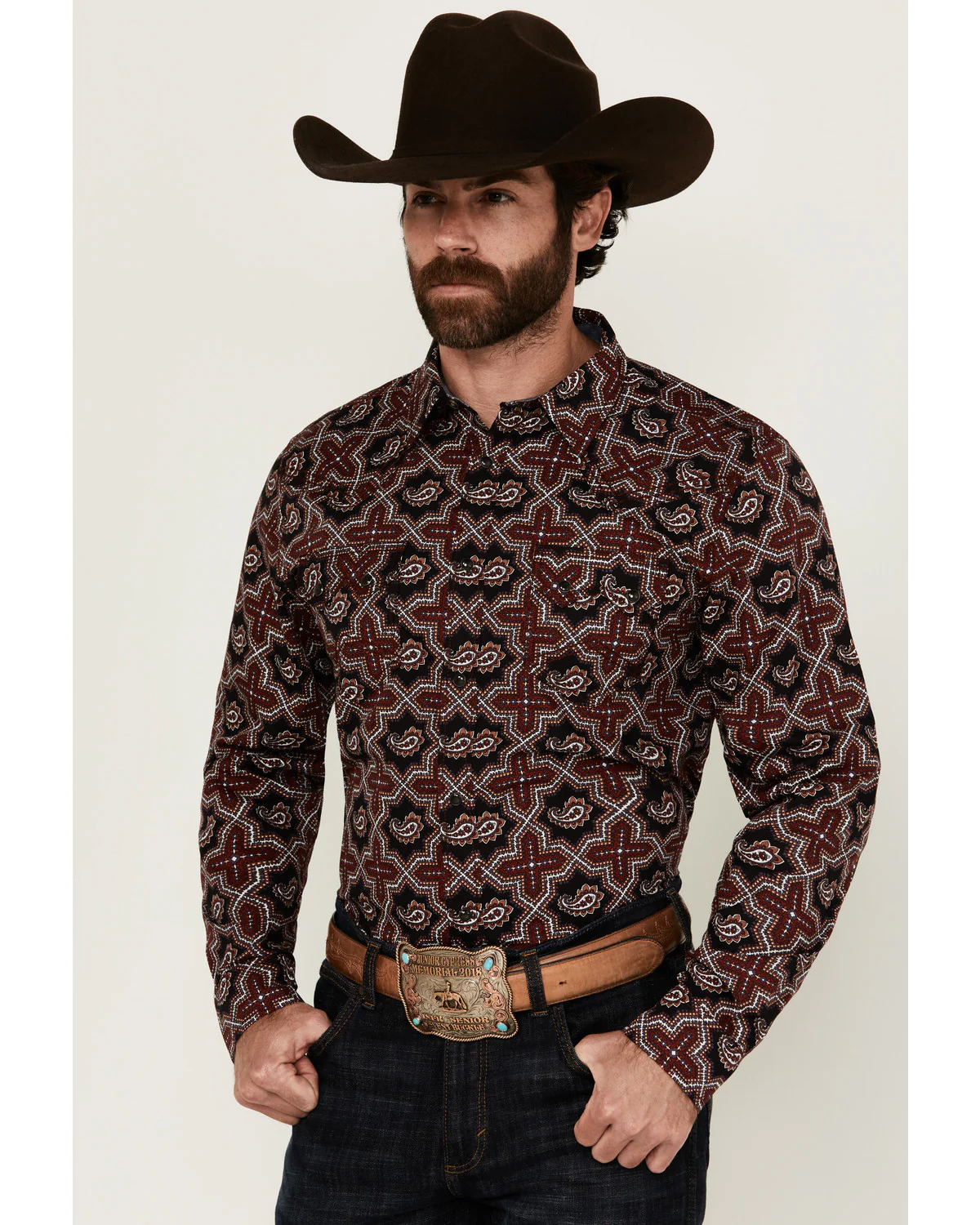 Cody James Men's Daybreak Geo Print Long Sleeve Snap Western Shirt