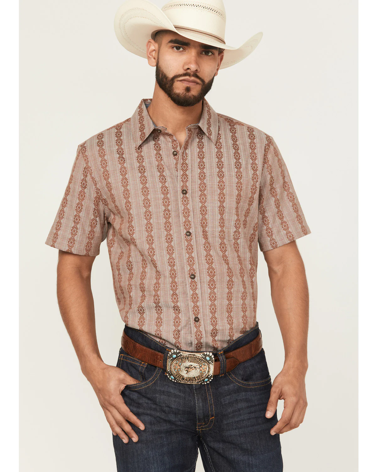 Cody James Men's Delaware Striped Short Sleeve Button-Down Stretch Western Shirt