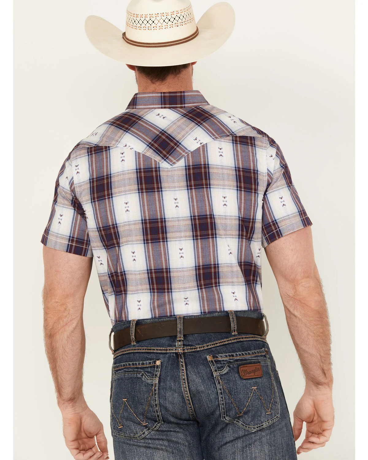 Cody James Men's Dog Southwestern Dobby Plaid Print Short Sleeve Western Snap Shirt - Image 4