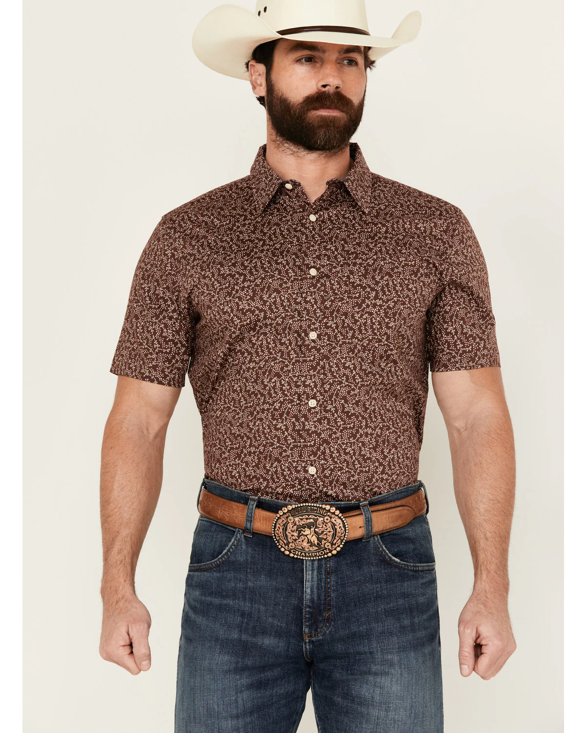 Cody James Men's Festive Floral Short Sleeve Button-Down Stretch Western Shirt