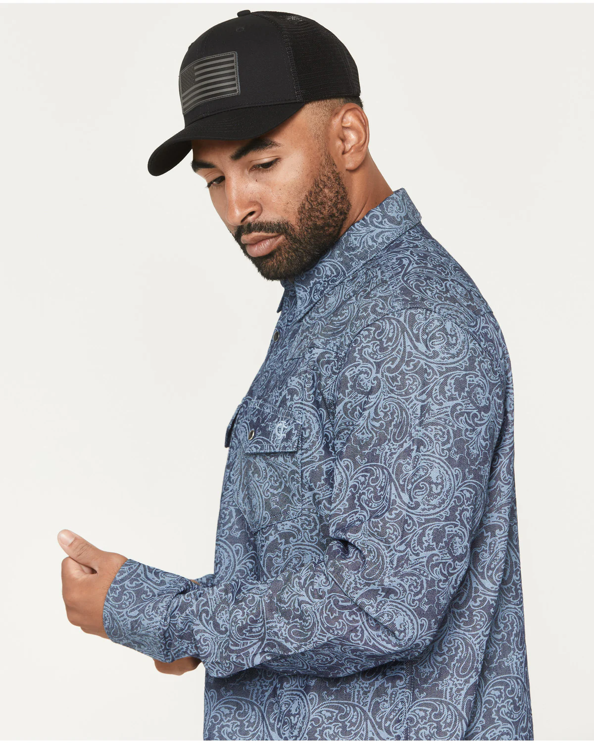 Cody James Men's FR Denim Paisley Long Sleeve Snap Shirt - Image 2