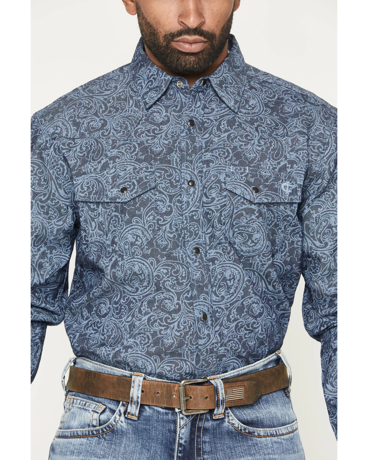 Cody James Men's FR Denim Paisley Long Sleeve Snap Shirt - Image 3
