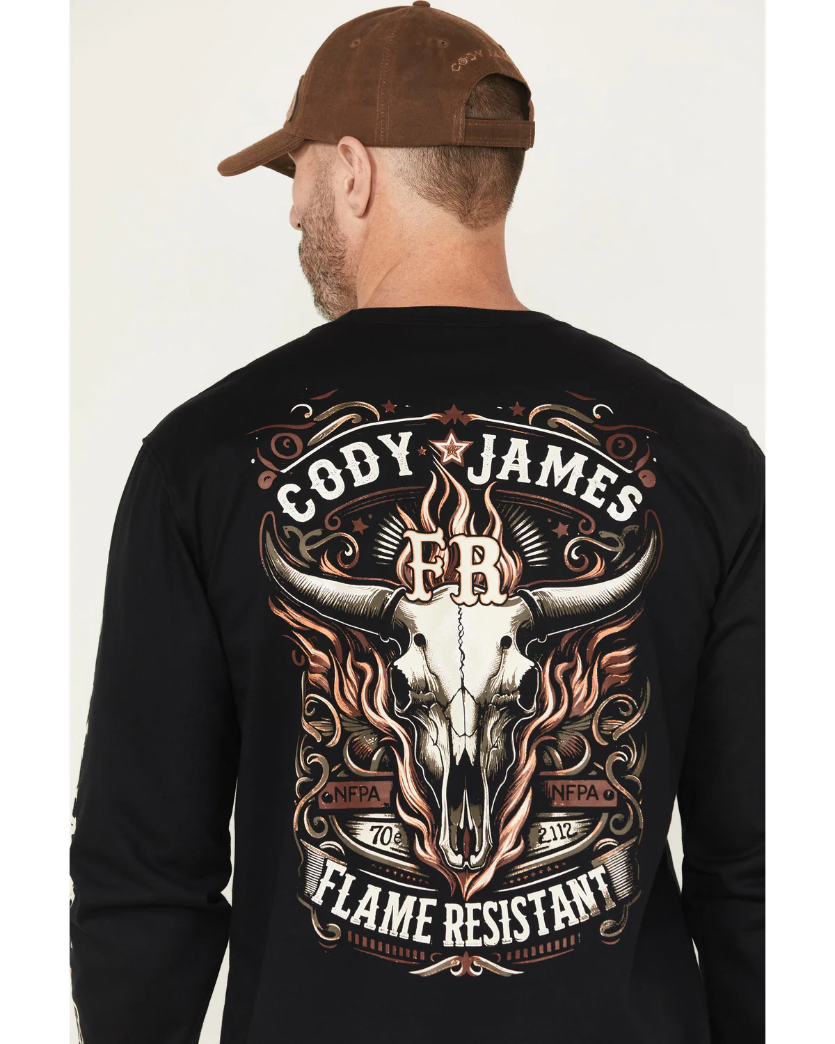 Cody James Men's FR Flaming Skull Long Sleeve Graphic Work T-Shirt - Image 4