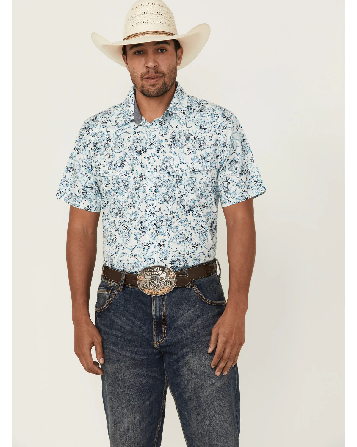 Cody James Men's Frontier Threads Floral Paisley Print Short Sleeve Snap Western Shirt