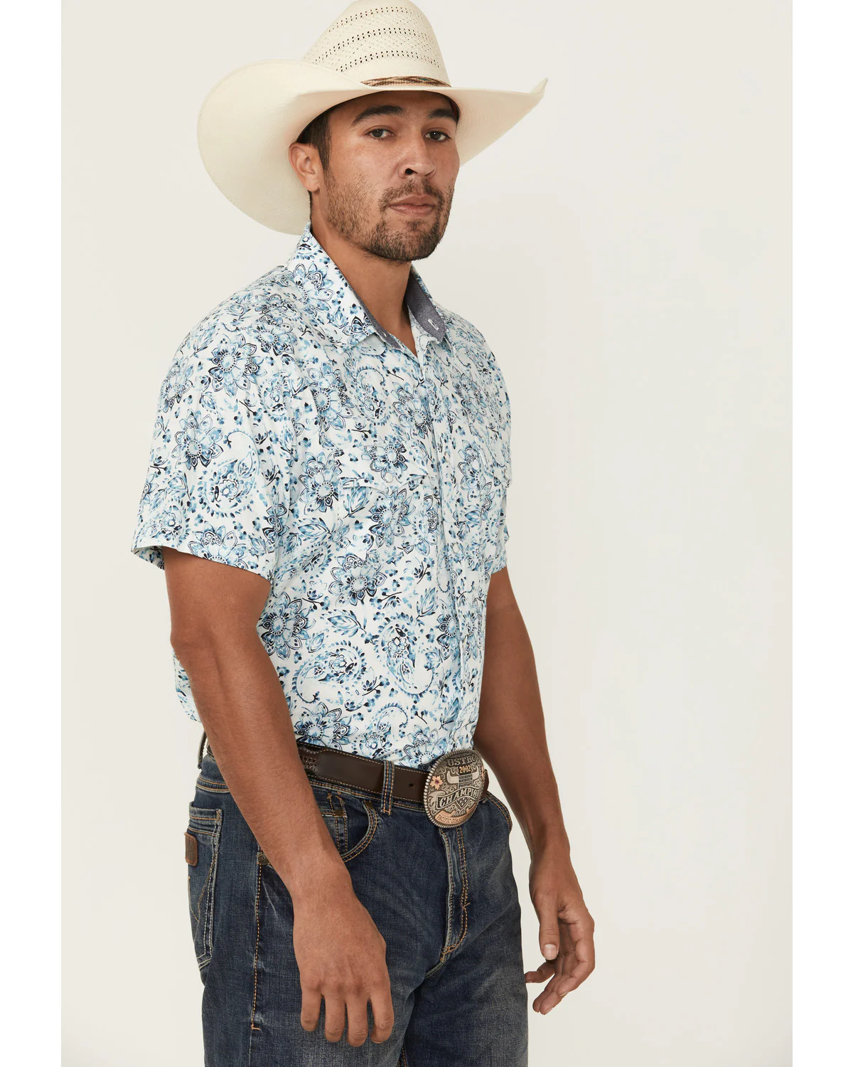 Cody James Men's Frontier Threads Floral Paisley Print Short Sleeve Snap Western Shirt - Image 2