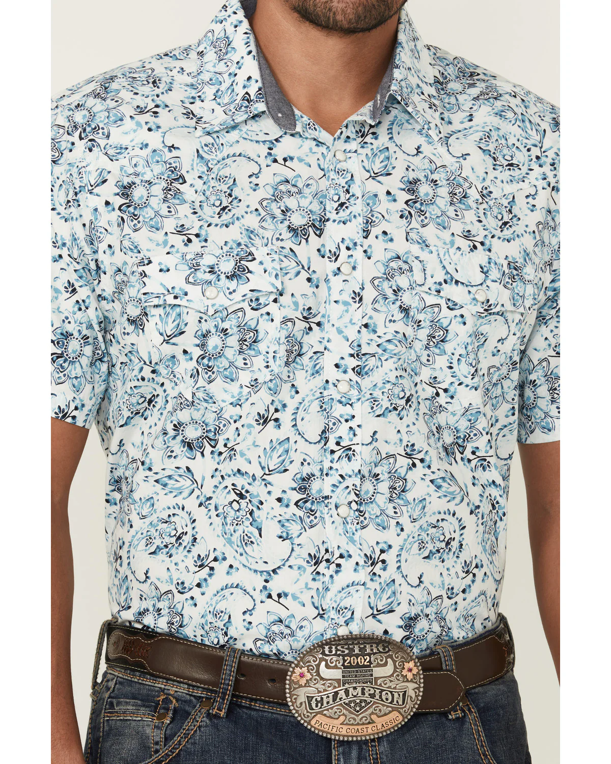 Cody James Men's Frontier Threads Floral Paisley Print Short Sleeve Snap Western Shirt - Image 3