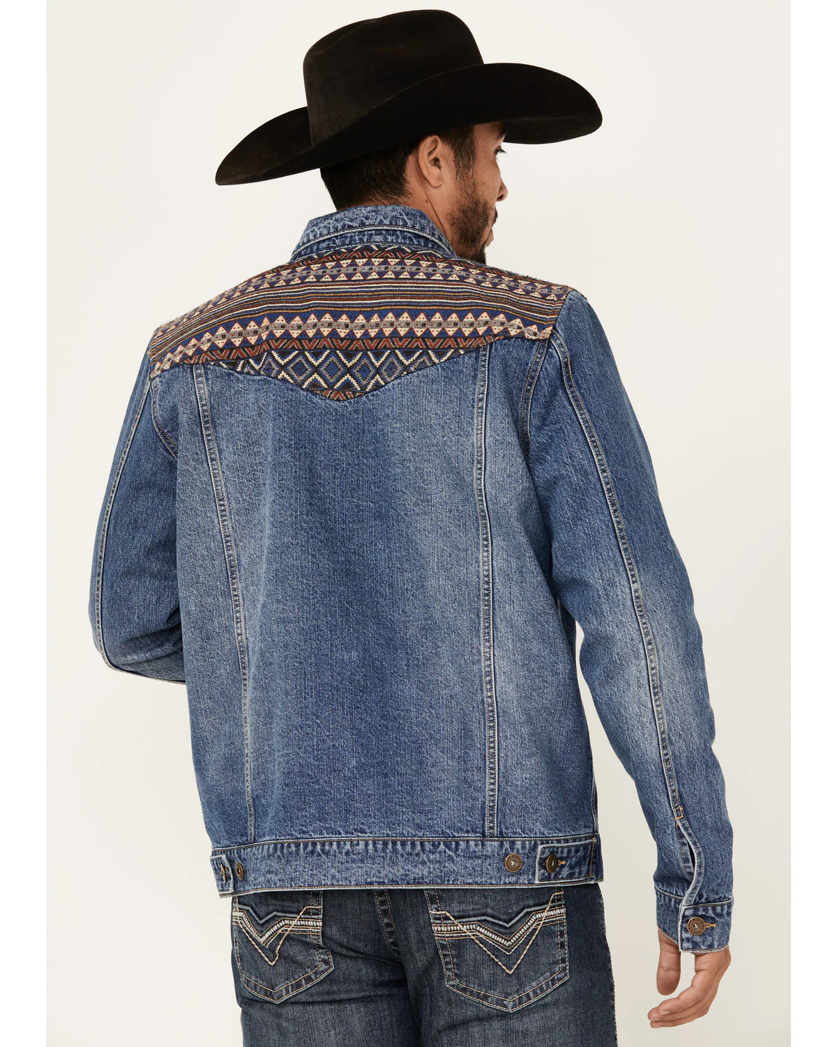 Cody James Men's Gaucho Southwestern Print Yoke Stretch Denim Jacket - Image 4