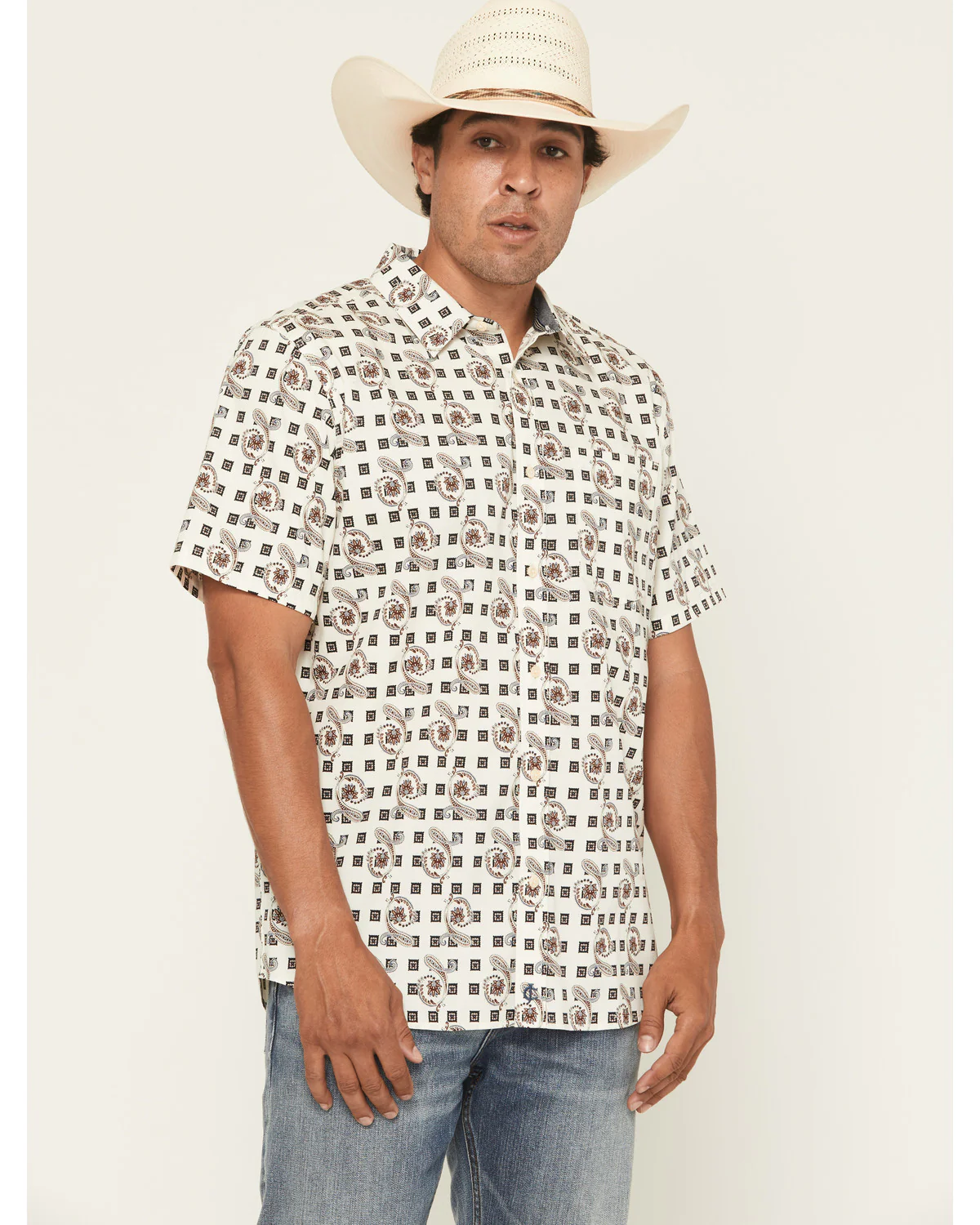Cody James Men's Geo Paisley Print Short Sleeve Button-Down Stretch Western Shirt
