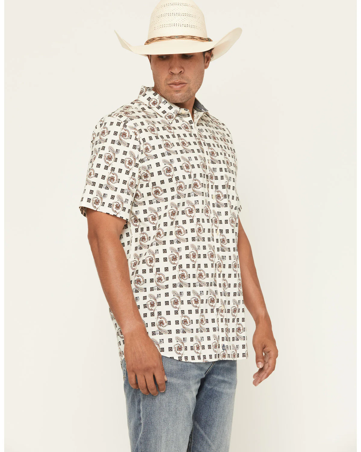 Cody James Men's Geo Paisley Print Short Sleeve Button-Down Stretch Western Shirt - Image 2