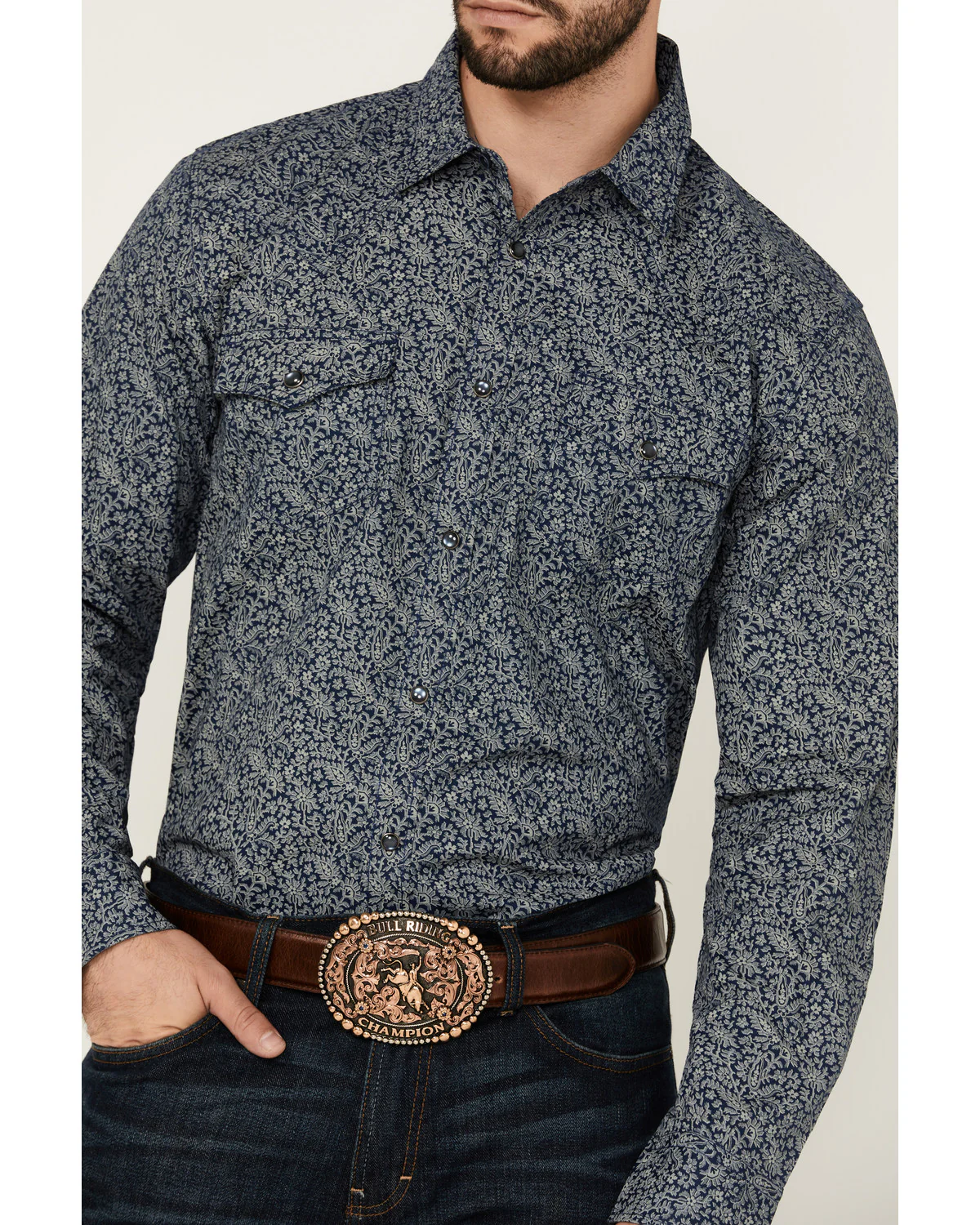 Cody James Men's Grande Floral Print Long Sleeve Pearl Snap Western Shirt - Image 3