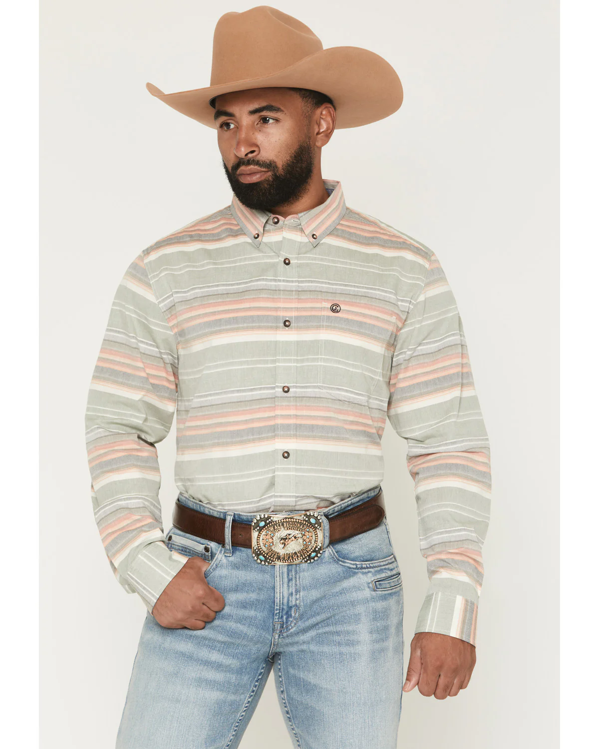 Cody James Men's Harlan Striped Print Long Sleeve Button-Down Western Shirt