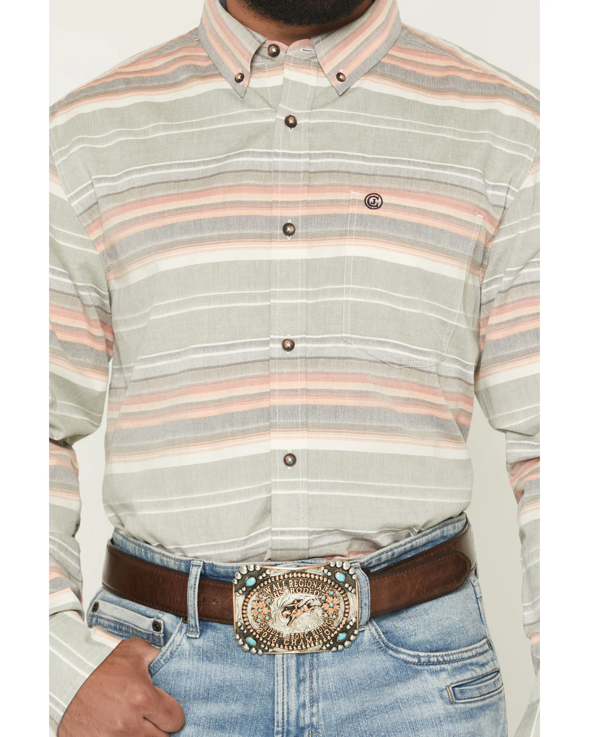 Cody James Men's Harlan Striped Print Long Sleeve Button-Down Western Shirt - Image 3